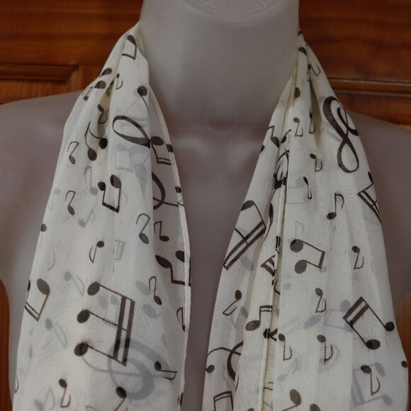 Vintage Music Note Treble Cleft Sheer Scarf - Picture 5 of 7